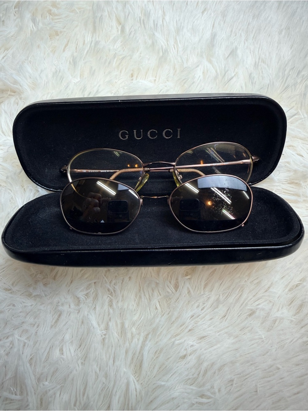 Vintage Gucci GG2647 Oval Prescription Eyeglasses Clip-On Sunglasses Italy Y2K